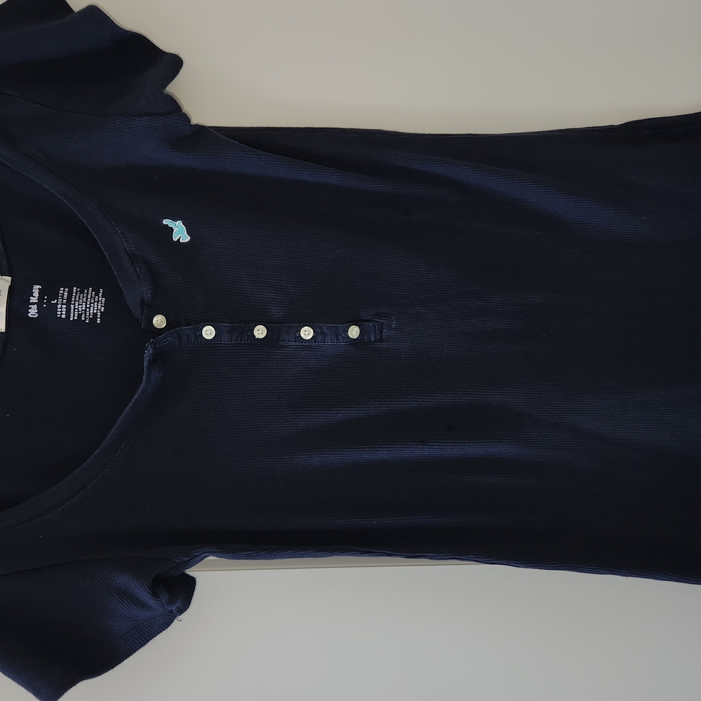 Navy Blue Button-Up Top